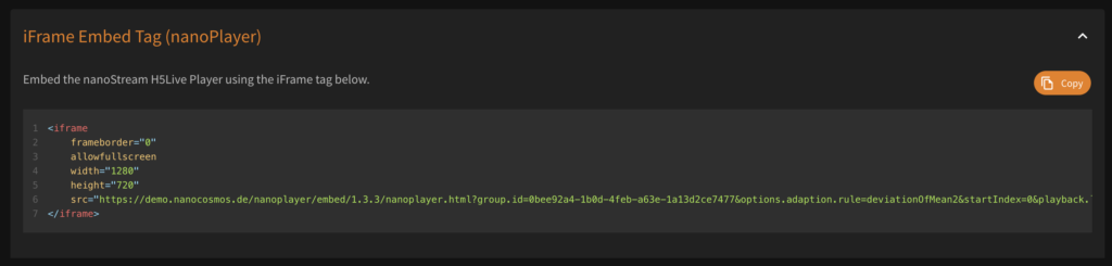 iFrame Embed Tag (nanoPlayer)