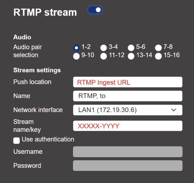 RTMP Stream Setup