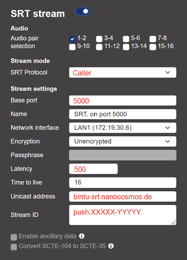 SRT Stream Setup